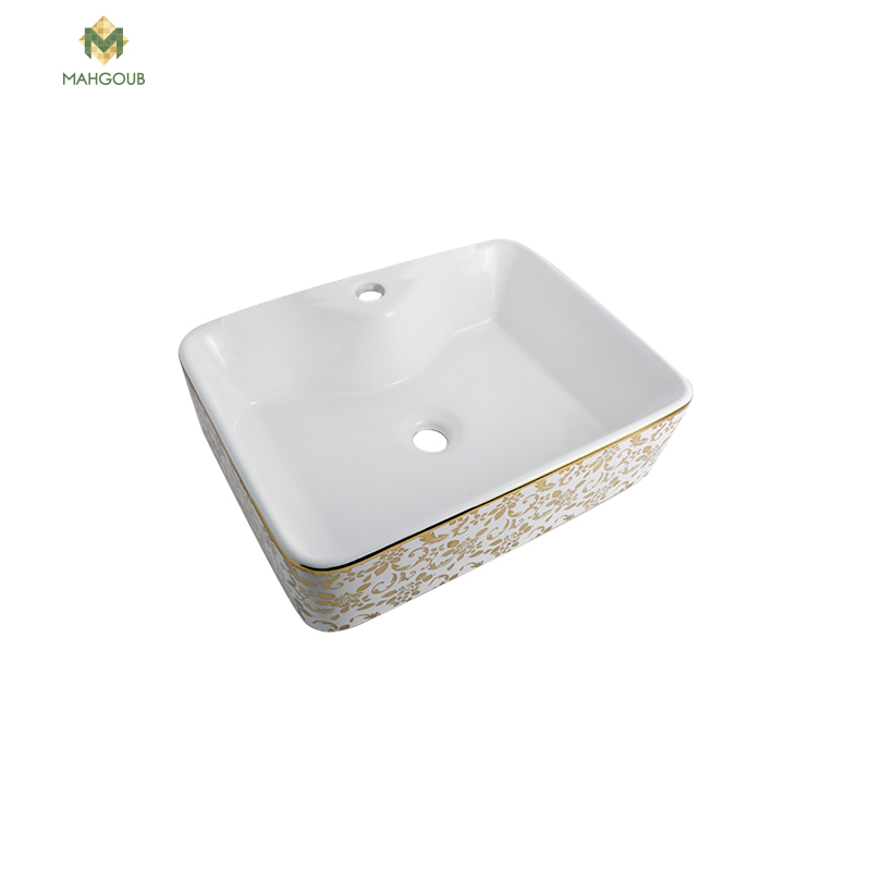 حوض ديكور مستطيل أبيض*ذهبي 8025A-2 image number 0