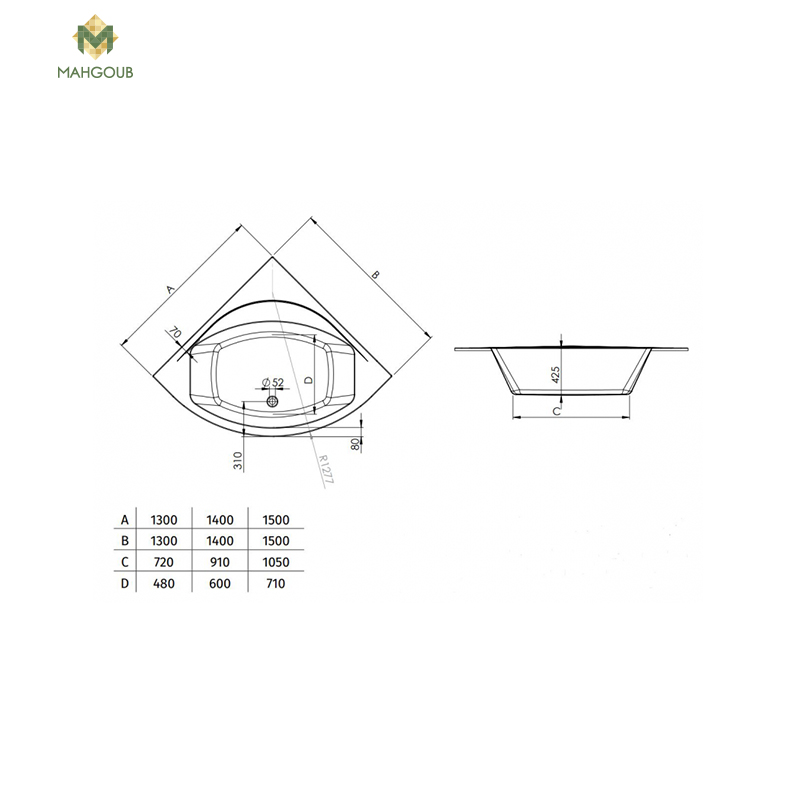 Bathtub with front panel sanipure Superior 140x140 cm white image number 1