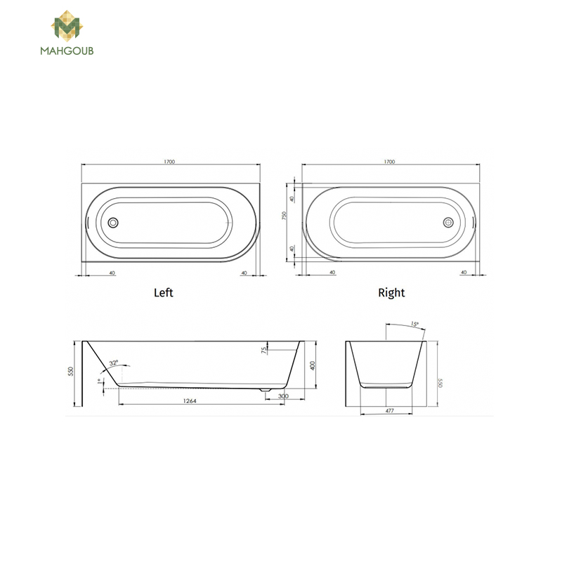 Bathtub with front panel sanipure claro left 170x75 cm white image number 1