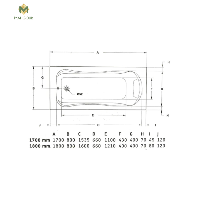 بانيو ديورافيت جاميكا ١٧٠*٨٠ سم بدون جوانب برجامون image number 1