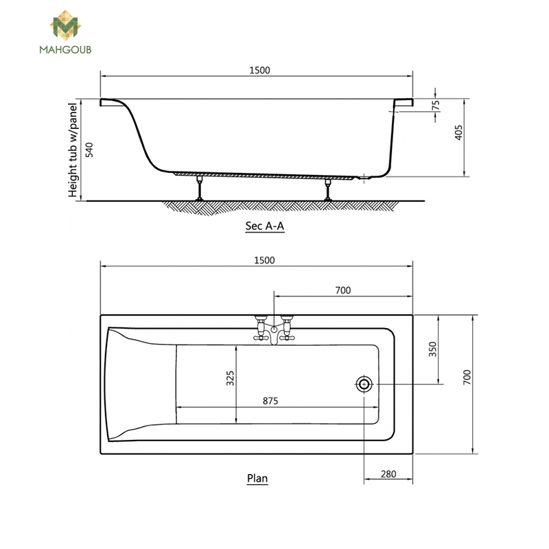Bathtub ideal standard connect 150x70 cm without side panel white image number 1