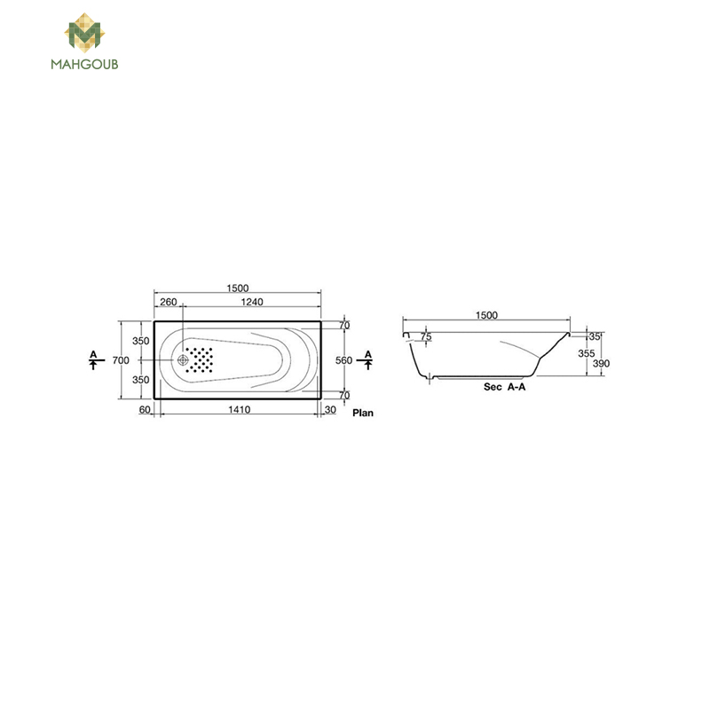 Bathtub ideal standard new florida 150x70 cm without side panel white image number 1