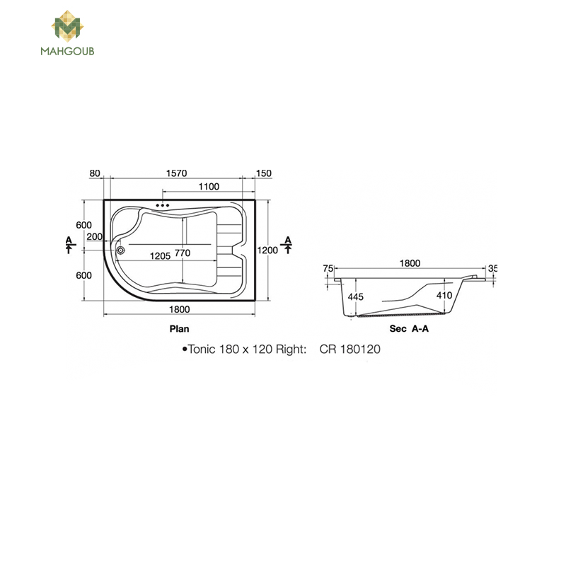 Bathtub ideal standard tonic right 180x120 cm with front panel white image number 1