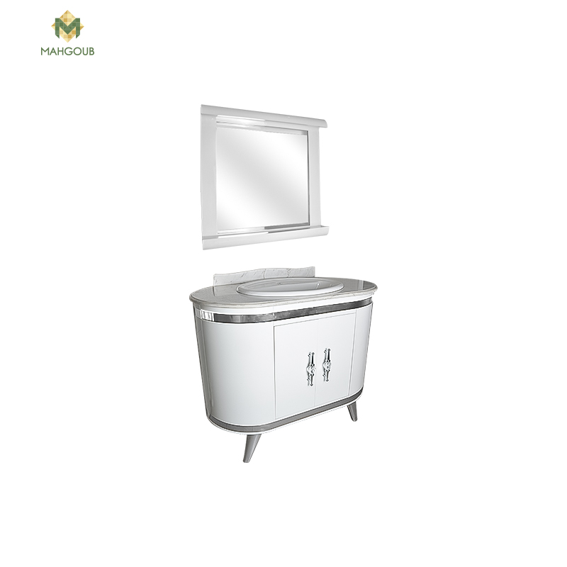 Furniture unit c 100 cm without basin with mirror + marble white x silver image number 0