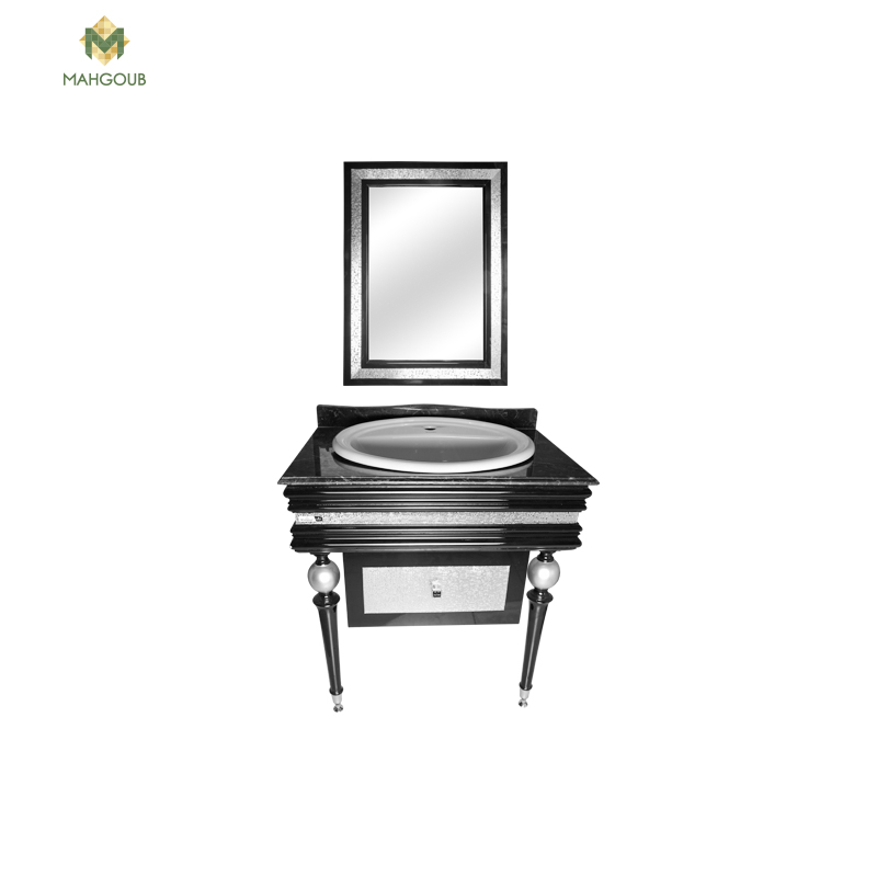 Furniture unit k 80 cm without basin 1 drawer + mirror and marble black x silver image number 0