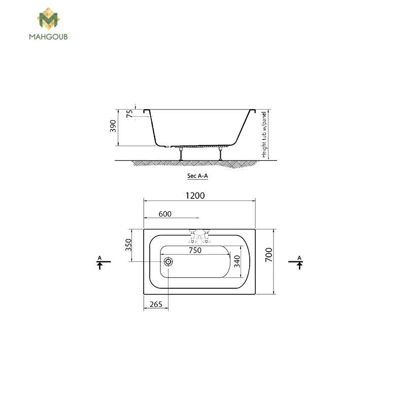 Bathtub with front panel ideal standard newsmiramis with side panel 70×120 cm pergamon image number 1