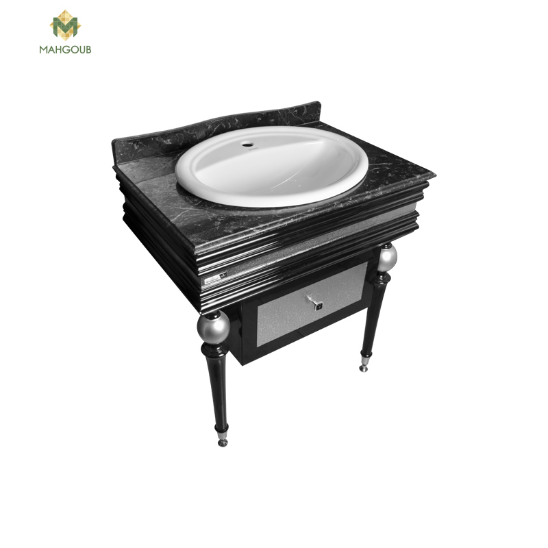 Furniture unit k 80 cm without basin 1 drawer + mirror and marble black x silver image number 2