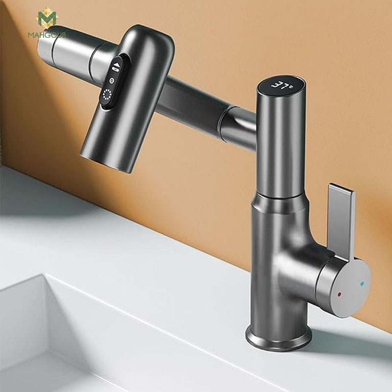 Basin mixer am fashion mobile tubularwith filter and waterfall and digital screen Grey ag003 image number 1