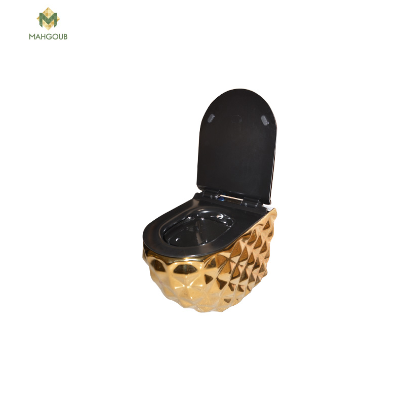 Wall Mounted Toilet hexagonal shape with toilet seat cover Black X Gold S21g01-09gbg image number 1