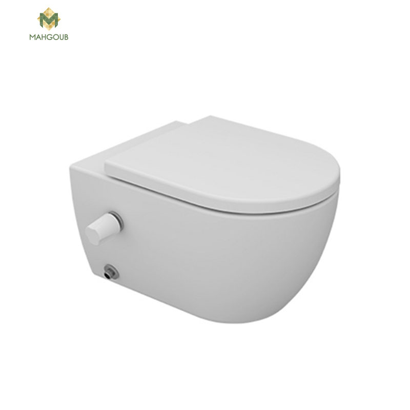 Wall mounted toilet set sanipure vega with risner white with toilet seat cover