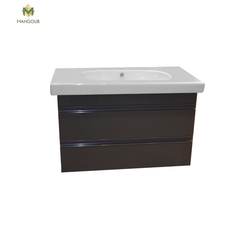 Unit 2 Drawers With Sink 80 Cm Dark Grey Glossy 102-8020