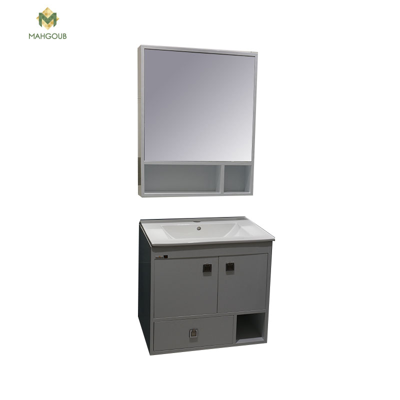 Unit 2 Sachets With Sink Include 1 Drawer, Shelf and Mirrors 60 Cm Grey X White Pv-201