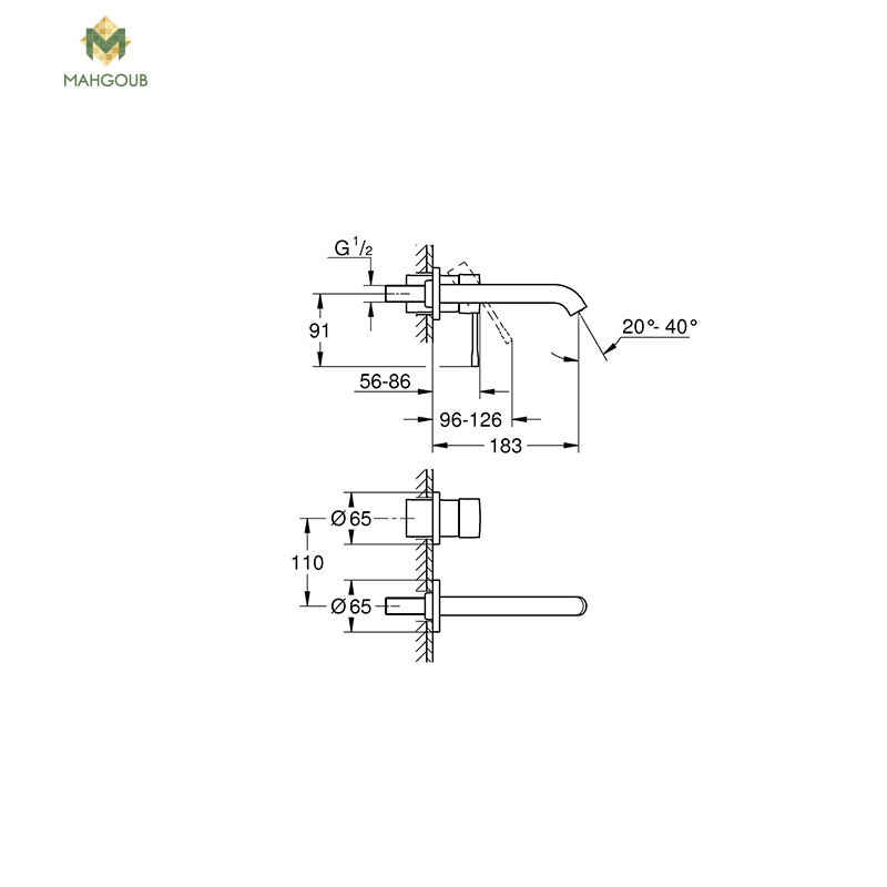 خلاط حوض دفن جروهي ايسانس 2فتحه تركيب حائطى قنطره 183مم بدون جسم الدفن فضي 29192 DC1 image number 1