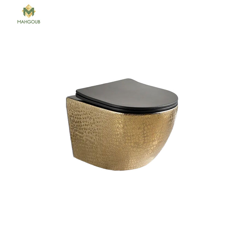 Wall mounted toilet round and snake skin shape including toilet seat cover black x gold image number 0