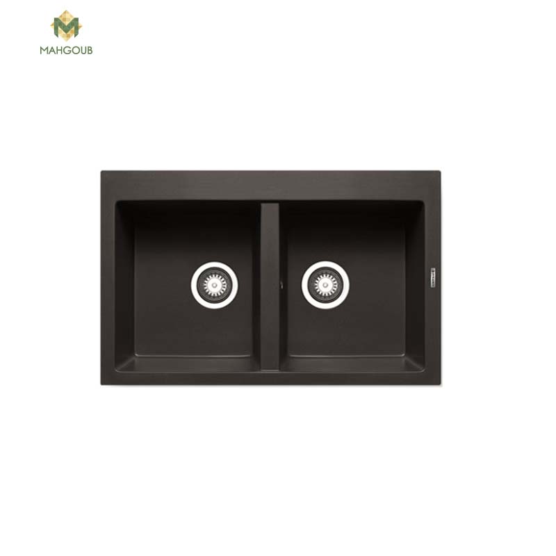 Granite kitchen sink pyramis alazia with 2 slot 50x79 cm black 70228001