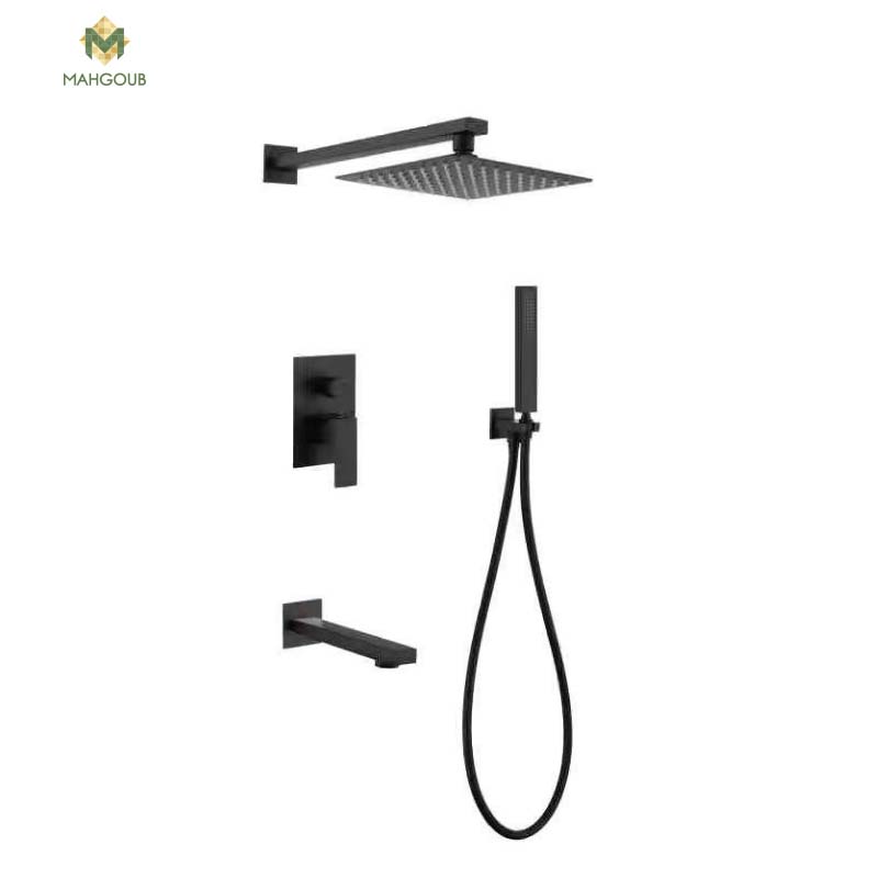 Shower head gawad 30x30 cm Buried with the shower hand and bottom outlet with the adapter black ebox-00223b image number 0