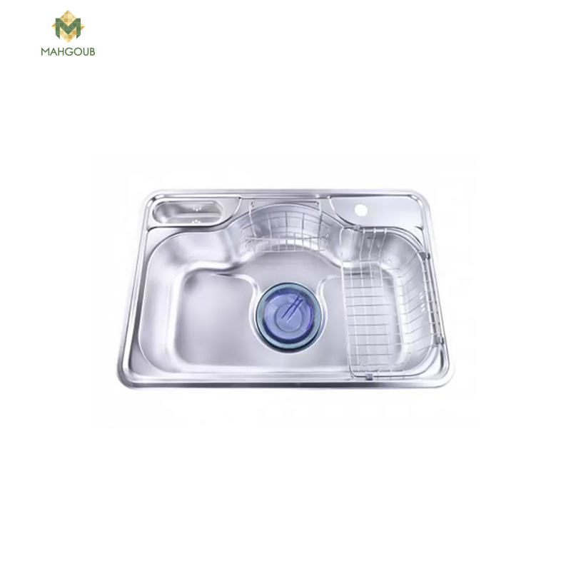 Sink pot purity 48x75 cm with drainage+net+dish holder chrome ndjis750pf image number 0