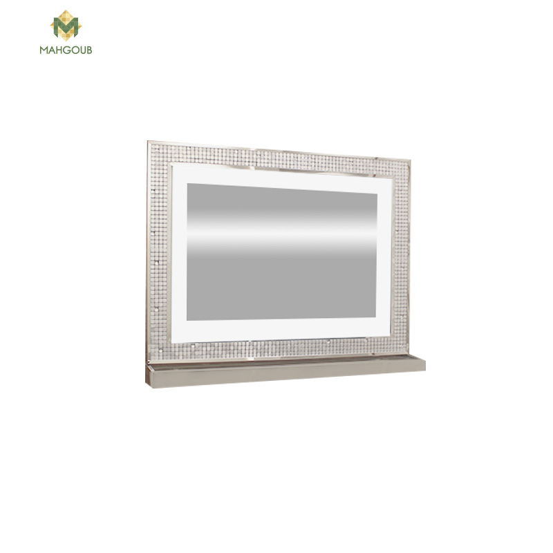 Mirror 60x80 cm Silver Mosaic with White Touch Light  Embossed  with Shelf Silver