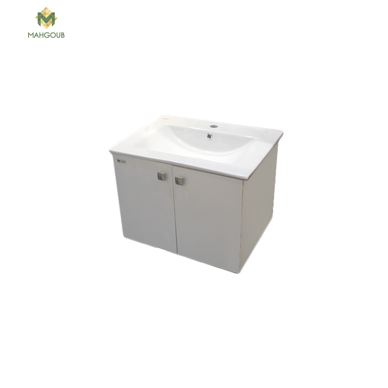 Unit 60 cm With 2-Door Basin White Glossy M-EC 601 image number 0