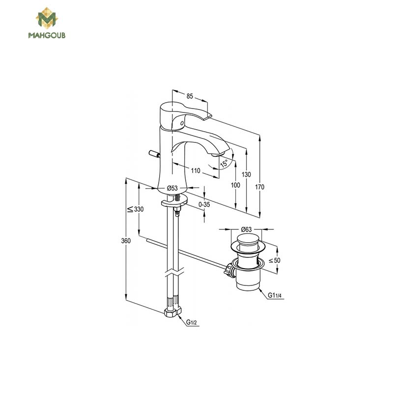 خلاط حوض كلودي راك بيترا بالطابق اسود 37000BK2 image number 1