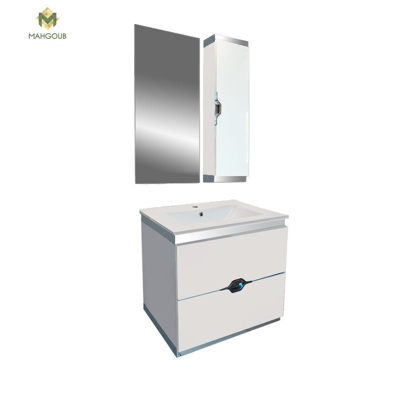 Unit 60 Cm 2 Drawers And Mirrors + Cupboard Without Basin White Md4000 image number 1