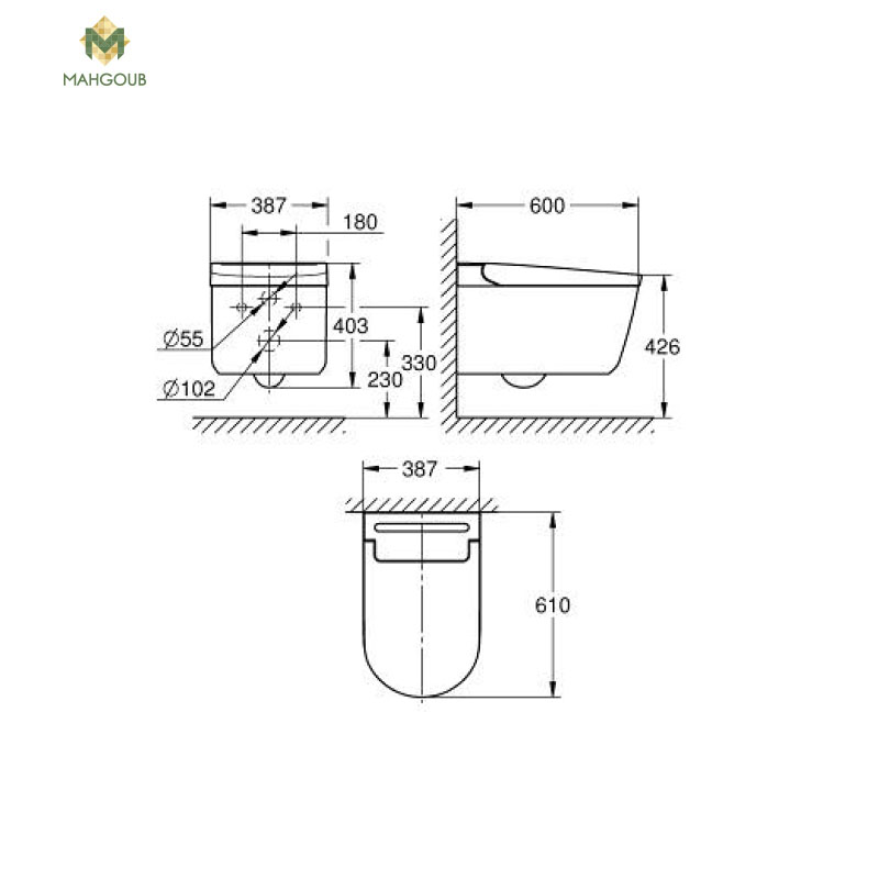 Wall mounted toilet grohe sensia pro smart includes a hot and cold risner and an air risner treated against bacteria 36508SH0 image number 2