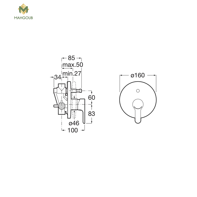 Buried Shower Mixer ROCA L20 With the adapter without the burial body CHROME image number 1