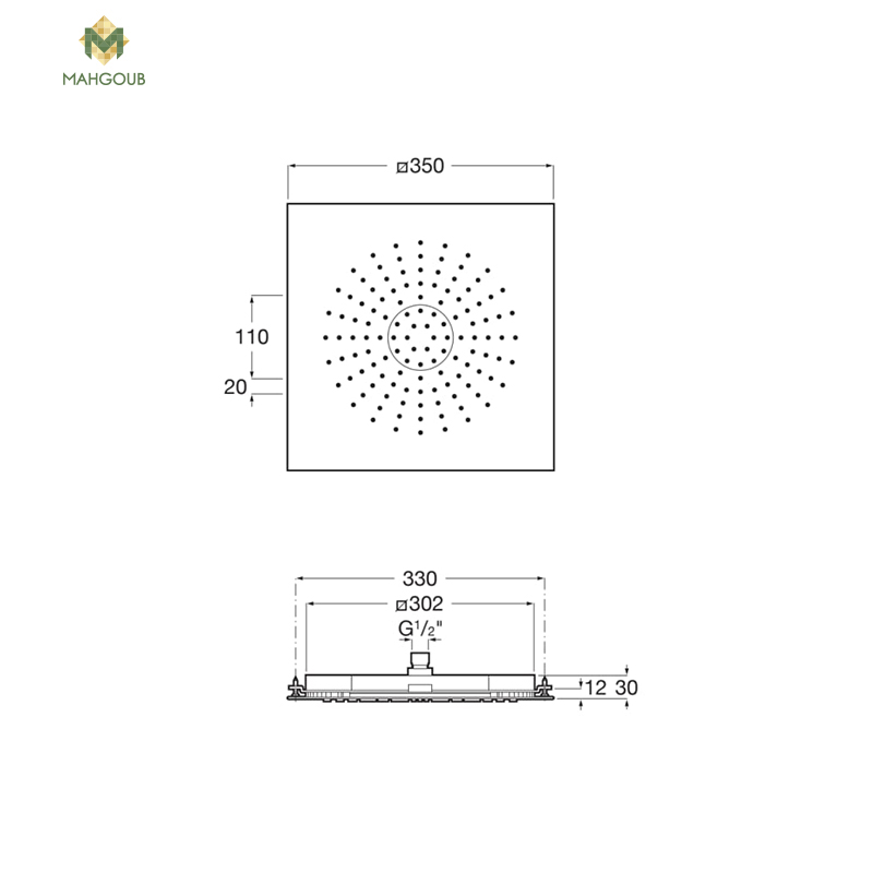 Shower Head ROCA Square burial 35x35 cm CHROME image number 1