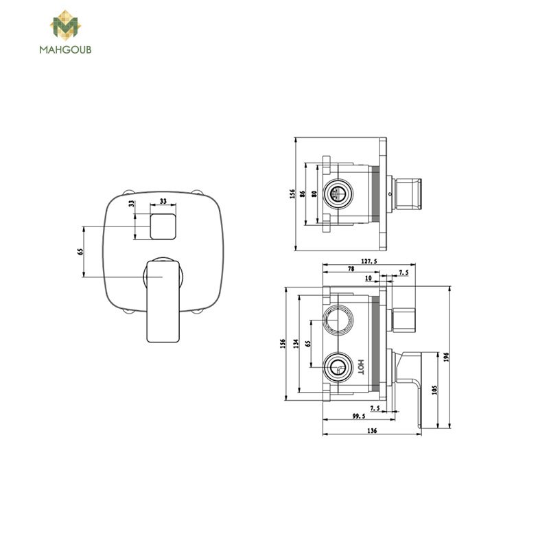 Buried Shower Mixer Lutz Included Adapter With Facplate And Body Square Or Round Black E121020002b image number 1