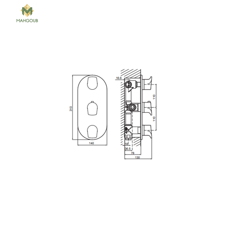 خلاط بانيو دفن روكا أطلس ثرموستات دائرى 3مخرج (بالجسم) كروم A5A2I90C00 image number 1