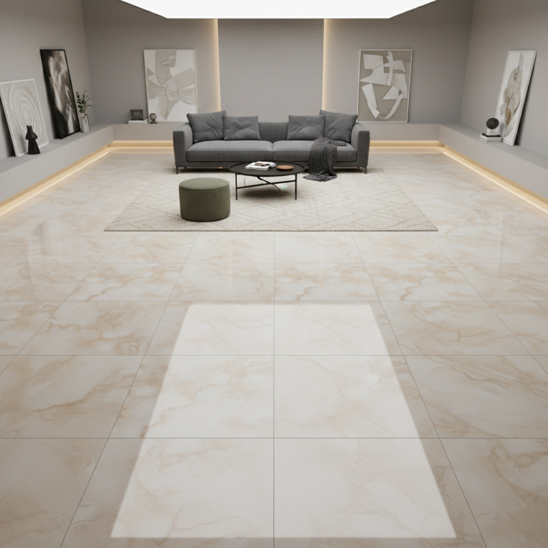 INVINCIBLE 60x60 cm BEIGE Marble Glossy - Mahgoub for Ceramic and Porcelain