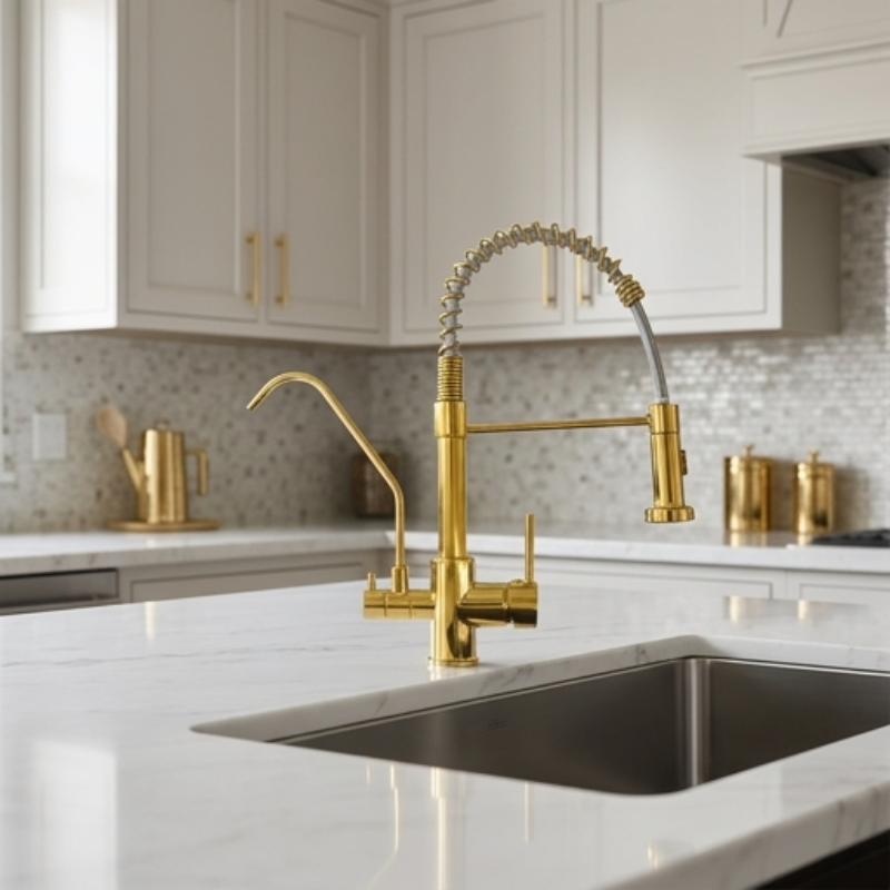 Kitchen Mixer High Included Shower And Spring Spout With Filter With Hand Mixer Gold Pm-11003 image number 1